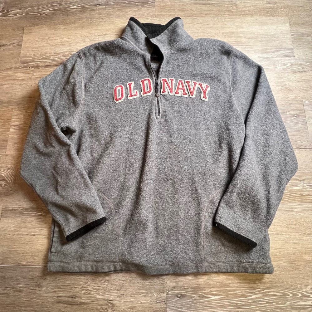 Old Navy Fleece Pullover Mens XL Gray Quarter Zip Classic Logo Sweatshirt
